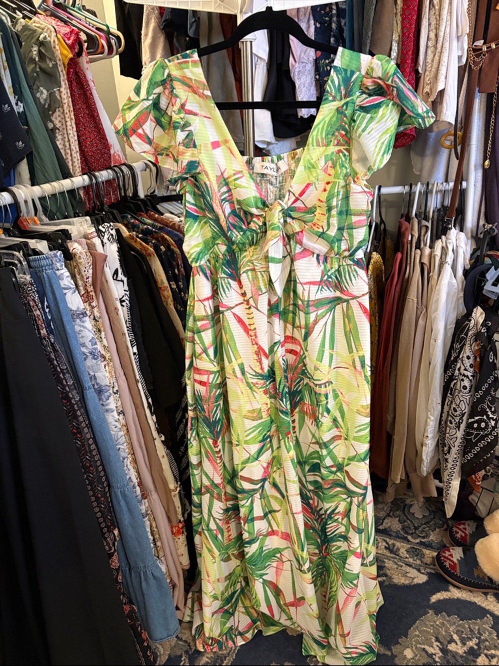 Taylor Green Tropical Tie-Front Maxi Dress